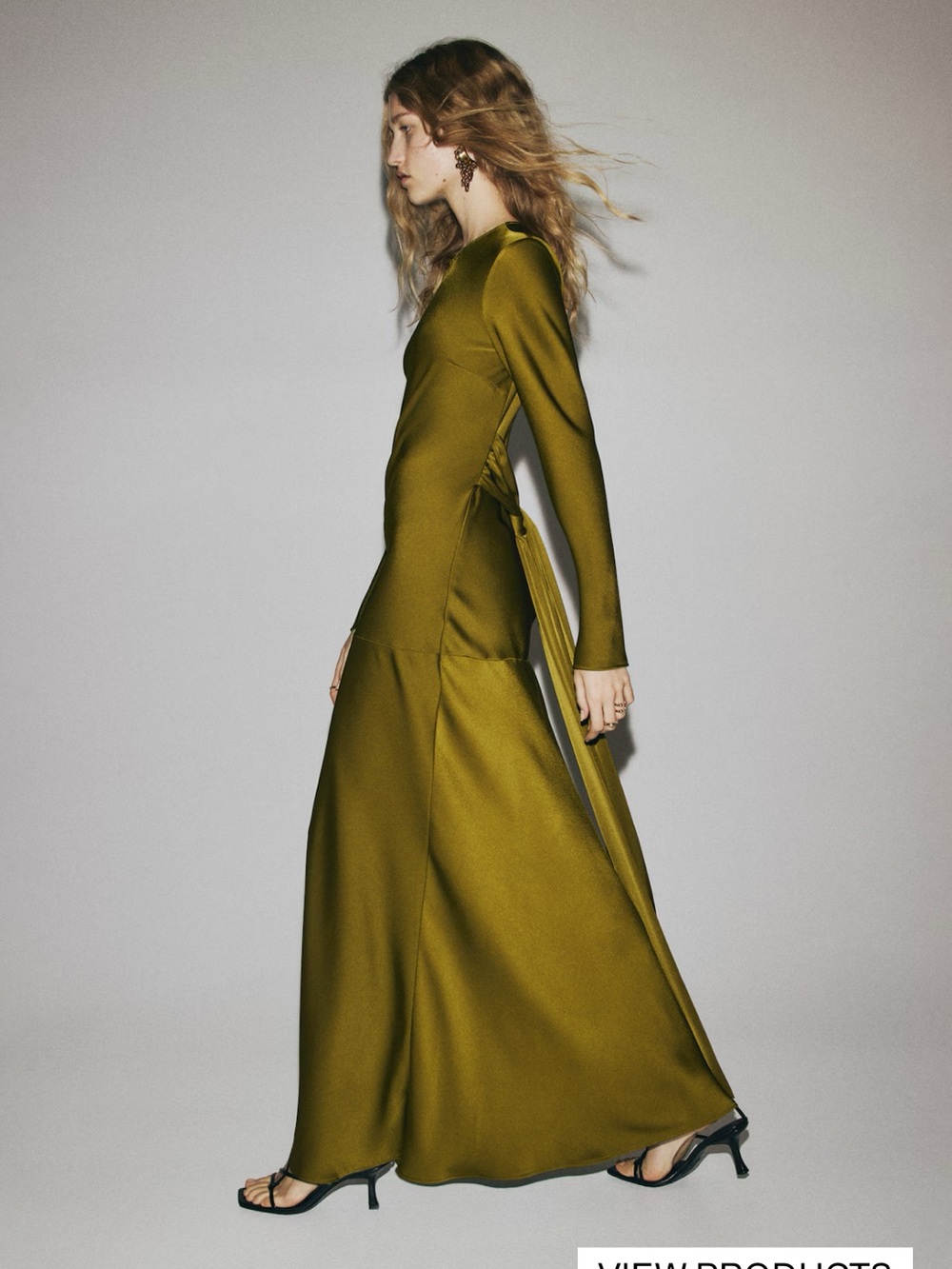 H&M Olive Green Long-Sleeve Maxi Dress